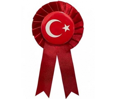  Türk Bayrağı Metal Rozetli  Saten Kokart
